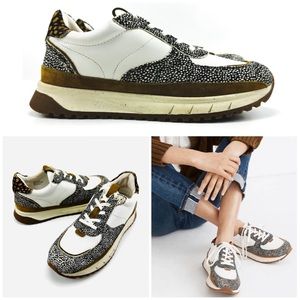 Madewell Kickoff Leather Spot Mix Calf Hair Platform Trainer Sneaker Olive Grove